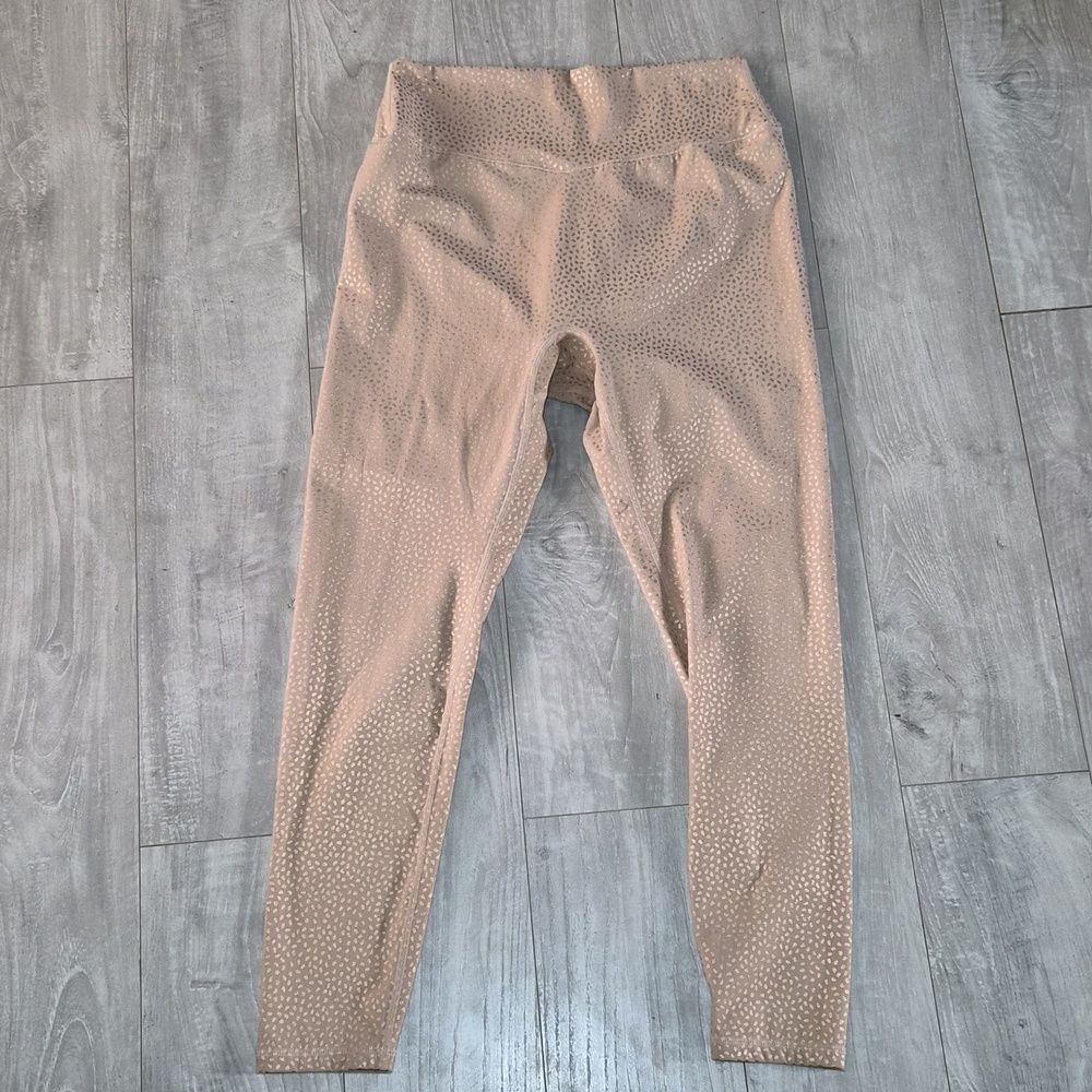 Buffbunny Beige High-Waist Leggings XL with Shimmer Dot Detail